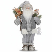 Figurine de Père Noël réaliste, sac en toile de jute gris à motif flocon de neige, raquette de neige en osier, décoration de Noël nordique