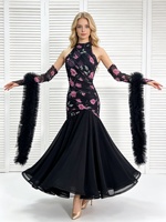 Robe de danse de salon vintage pour femme, imprimée, en maille, dos nu, col en V, pour entraînement et performance de valse