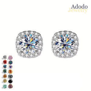 Pendientes de Botón Cuadrados Clásicos Simples Que No Se Deslustran, Corte Redondo, Moissanita de Color VVS de 1 Quilate, Plata 925, Chapado en Platino PT950, Joyería Fina para Mujer - Product Image 1