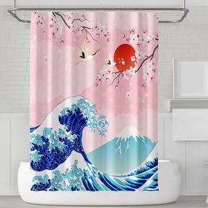 3d打印浴室防水粉色波浪设计师高品质浴帘