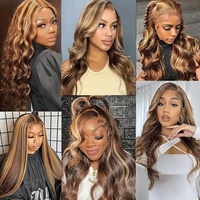 Perruque Lace Frontale Femme, Raie au Milieu, Grandes Ondulations, Cheveux Longs Bouclés, Volumineuse, Teinte Naturelle Brun/Blond, Superbe, Tendance et Pleine de Caractère