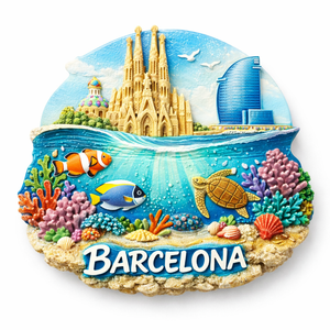Aimant de réfrigérateur en résine 3D personnalisé par sublimation, souvenir touristique de <span class=keywords><strong>Barcelone</strong></span>, cadeau OEM bienvenu - Product Image 1