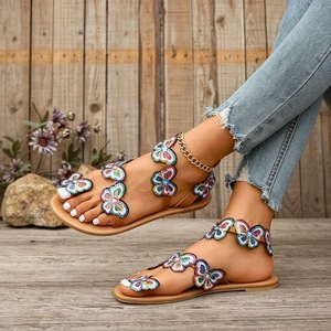 Women Colorful Butterfly Decor Flat <b>Sandals</b> <b>Elastic</b> Ankle Strap Open Toe Summer Beach Ladies Casual Shoes - Product Image 5