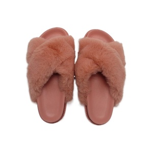 Della signora di inverno della pelliccia del faux croce superiore scivolo sandalo con il supporto all'arco plantare e tacco anatomico coppettazione suola personalizzato caldo pantofole a casa - Product Image 6