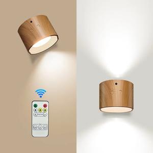 Lámpara de pared creativa con diseño de madera, luz de noche con carga USB, luz LED táctil con succión magnética, lámpara de pasillo con protección ocular y regulación de intensidad. - Product Image 1
