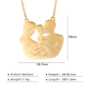 Collana con Catena in Bambù in Acciaio Inossidabile, Design Creativo Serie Famiglia Tre Felici Coppie, Gioielli in Offerta Speciale - Product Image 5
