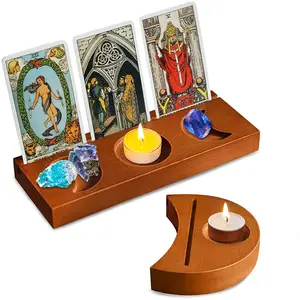 Pemegang kartu Tarot bulan berdiri lilin kayu tampilan kristal berdiri ramalan aksesoris Tarot dudukan Altar dekorasi ruangan sihir