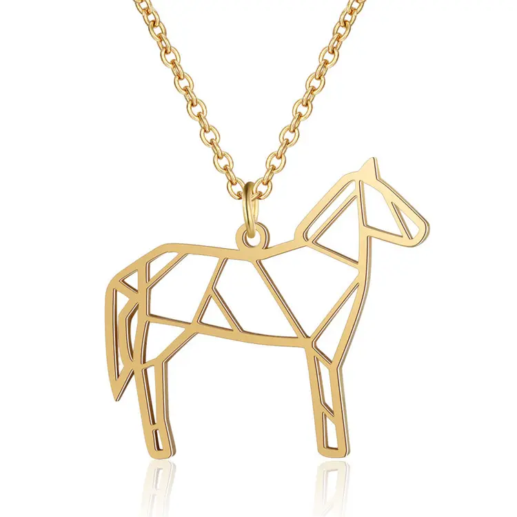 Minimalist Animal Jewelry Stainless Steel Origami Art Hollow Out Horse Shape Pendant Necklace