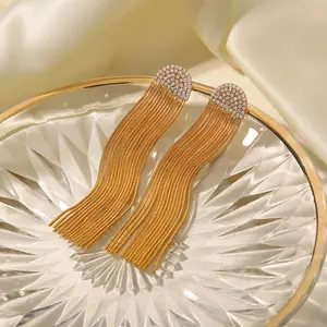 Perhiasan 18K Emas, Perhiasan Anting Rumbai Panjang, Link Rantai Mewah Baja Tahan Karat Tidak Pudar