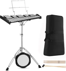 Professional 32 Note Glockenspiel Xylophone Bell Kit Percussion Kit for Adult with 8 Inch Drum Practice Pad