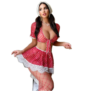 Set da 3 Pezzi per Donna con Top in Pizzo a Pois, Gonna Voluminosa e Perizoma, Completo Intimo Sexy ed Esotico - Product Image 3