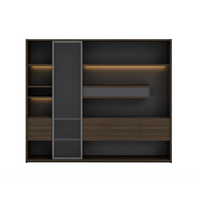 Armoire ouverte moderne en MDF/PVC avec porte en verre et éclairage LED, meuble de rangement pour bureau à domicile, chambre et salon, écologique