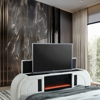 셸린 킹 친환경 조절형 침대 LED TV 캐비닛 블루투스 벽난로-테디 셰르파 크롬 화이트 모던 침실 세트 원목