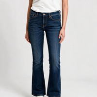Jean en denim droit taille mi-haute bleu foncé pour femme, style européen et américain, délavage vintage, coupe slim stretch, longueur intégrale, OEM ODM