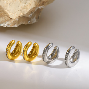 Pendientes con clip en forma de C, aleación de zinc, con pedrería, en oro y plata, para orejas no perforadas, joyería de moda. - Product Image 4