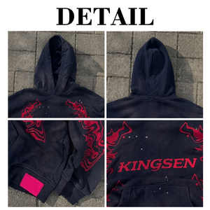 Custom Cotton Heavyweight Drop Shoulder Hoodie French Terry Oversized <b>Pullover</b> <b>Men</b> Streetwear Acid Wash Print Graphic Hoodies - Product Image 6
