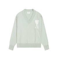 Pull en maille de qualité pour femme, col en V, motif jacquard en forme de cœur, logo personnalisé sur le devant, style streetwear d'hiver, décontracté, manches longues