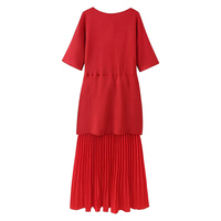 Robe Midi Chic et Tendance pour Femme PB&ZA Été 2026 – Nouvelle Collection, Manches Courtes, Tricotée, Épissée, Longue, Style Rétro Décontracté et Élégant