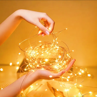 Guirlande lumineuse LED à piles avec télécommande, fil de cuivre, pour décoration murale de chambre, mariage, sapin de Noël