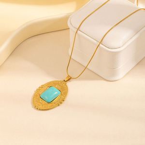 Collar De Acero Inoxidable Stainless Steel Blue Turquoise Heart <b>Titanium</b> Steel Necklace Lace Round Snake Clavicle <b>Chain</b> Necklace - Product Image 6