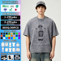 Camiseta Oversize para Hombre con Lavado Ácido, Estampado de Arte Religioso, Algodón Premium, Estilo Urbano, Camiseta Gráfica Vintage