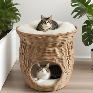 Kunden spezifisches <span class=keywords><strong>2</strong></span>-stufiges gewebtes Katzen bett | Open - Air Lounge & geschlossene Höhle | Rattan-Haustier möbel Ideal für Hunde und Katzen - Product Image 2