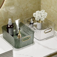 Panier de rangement de bureau en plastique grande capacité à texture diamantée pour salle de bain, idéal pour organiser les cosmétiques et les produits de beauté