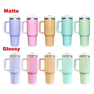 In Stock H2.0 Stainless Steel Vacuum Insulated Tumbler Glossy Matte <b>Macaron</b> with Handle and Straw - Product Image 1