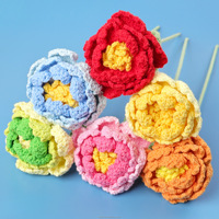 Bunte Handgemachte Gehäkelte Pfingstrosen Gestrickte Garn-Kunstblumen Heimdekoration Chinesisches Neujahrsgeschenk