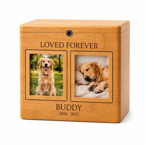 Urna de Cremación para Mascotas de Madera Grabada Personalizada con Marco de Fotos Junto a Junta, Caja de Recuerdo para Cenizas de Perros y Gatos - Product Image 2