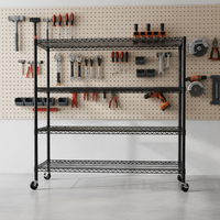 Étagère robuste noire à roulettes pour garage, étagère en fil d'acier à 4 niveaux, chariot de rangement pour supermarché et entrepôt