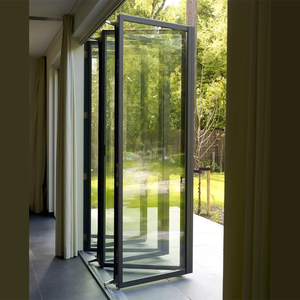 Landsharp 5 + 12Ar + 5 <span class=keywords><strong>Porte</strong></span> pliante en aluminium à faible émissivité Portes pliantes panoramiques en accordéon <span class=keywords><strong>Porte</strong></span>-patio extérieure en verre sans cadre - Product Image 1