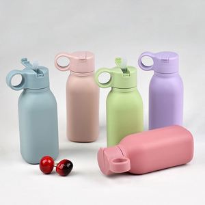Custom logo School Travel 450ml Portable Handle Silicone Children Kids Sports Water Bottle with <b>Plastic</b> <b>Straw</b> - Product Image 2