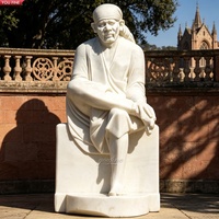 Statue de Sai Baba sculptée à la main en marbre blanc YOUFINE, figure religieuse assise, sculpture en pierre pour la décoration des temples et des jardins.