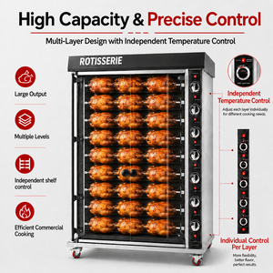 Macchina Professionale per Arrosto di <span class=keywords><strong>Pollo</strong></span>, Forno Rotante a Gas in Acciaio Inox, Griglia Automatica per Pollame - Product Image 4