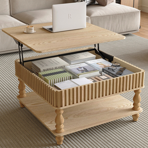 31.5 Inch Square Fluted Lift-<b>Top</b> Modern <b>Decorative</b> Coffee <b>Table</b> Hidden Open Storage Hydraulic Raising Mechanism for Living Room - Product Image 6