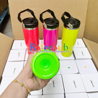 Gobelet à sublimation en acier inoxydable de 30 oz 30 oz couleur néon rose vert jaune orange avec poignée supérieure et couvercle à paille rabattable