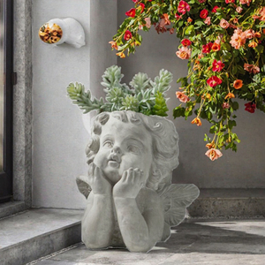 Hantechn Modern Durable Small 2L Angel Cement Flowerpot (cm) for Home Use Living Room <b>Plants</b> Creative Decor <b>Accessory</b> - Product Image 3