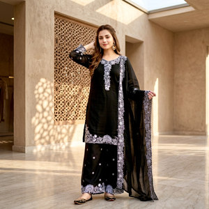 New TENNECY Designer Reversible Wrinkle Free Heavy Mal Chanderi Women's Party <b>Wedding</b> <b>Top</b> Plazzo & Dupatta Set All Seasons - Product Image 1