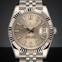 Logo personnalisé en acier inoxydable argenté pour Jubilee 29mm 20mm Mouvement Cristal Saphir MOD Diver Analogique Unisexe 50 Power Reserve