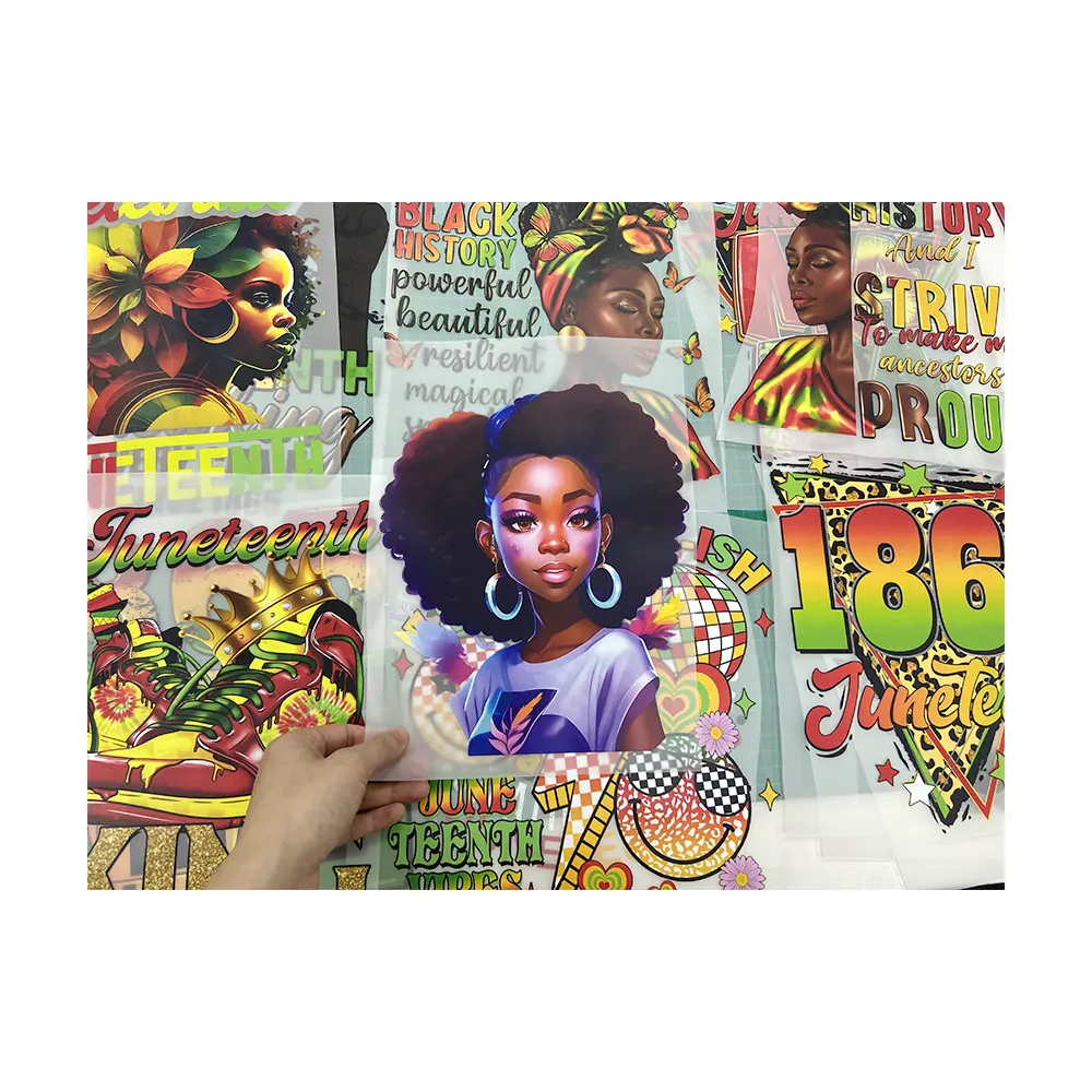 Juneteenth multi-color custom low MOQ eco-friendly materials logo iron on stickers heat press sticker transfers for t-shirt