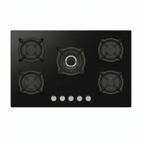 Cuisinière à gaz et à induction électrique 5 brûleurs en verre trempé noir pour appareils électroménagers
