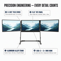 Moniteur portable triple écran AHXJKA 15,6 pouces 1920x1080 FHD IPS USB-C, station de travail portable à un seul câble pour ordinateur portable Windows et Mac
