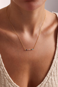 Collier Baguette Pierre de Naissance Famille en Acier Inoxydable 18K Plaqué PVD Bijoux Cadeau Personnalisé - Product Image 3