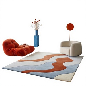 Tapis en laine tufté à la main à motif géométrique moderne, antidérapant, lavable, résistant aux taches, à poils ras, pour salons et salles à manger par ITHL - Product Image 1