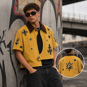 Veste chemise surdimensionnée vintage de haute qualité pour homme, style streetwear, avec broderie de patchs, personnalisable OEM - Product Image 1