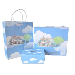 Ensemble de boîtes en papier Blue Cloud en deux tailles avec illustration de <span class=keywords><strong>café</strong></span> dessinée à la main Esthétique vintage Emballage de desserts et de <span class=keywords><strong>café</strong></span> - Product Image 6