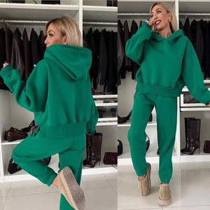 مجموعة عصرية أمريكية وأوروبية مخصصة للنساء ، قميص ثقيل بغطاء رأس بأكمام طويلة ، بنطلون مكبل ، من قطعتين - Product Image 3