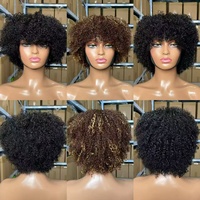Perruques Courtes Pixie pour Femmes, Cheveux Vierges Non-Lace, Perruques Frisées Kinky à Frange, Haute Densité, Idéales pour les Vacances, Vente en Gros à Prix Abordable
