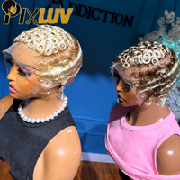 Perruques en cheveux humains coupe pixie 613 en gros, perruque frontale en dentelle HD 13x4 pré-épilée, coupe dégradée, sans colle, cheveux brésiliens naturels bouclés